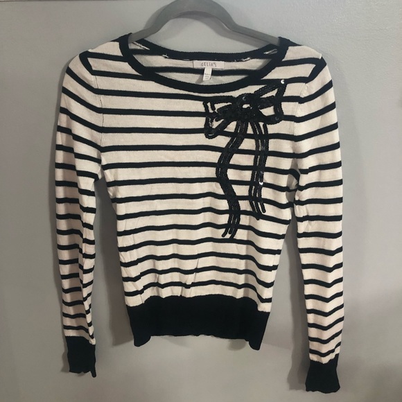 dELiA*s Sweaters - ✨✨✨black and white striped girls sweater w/bow